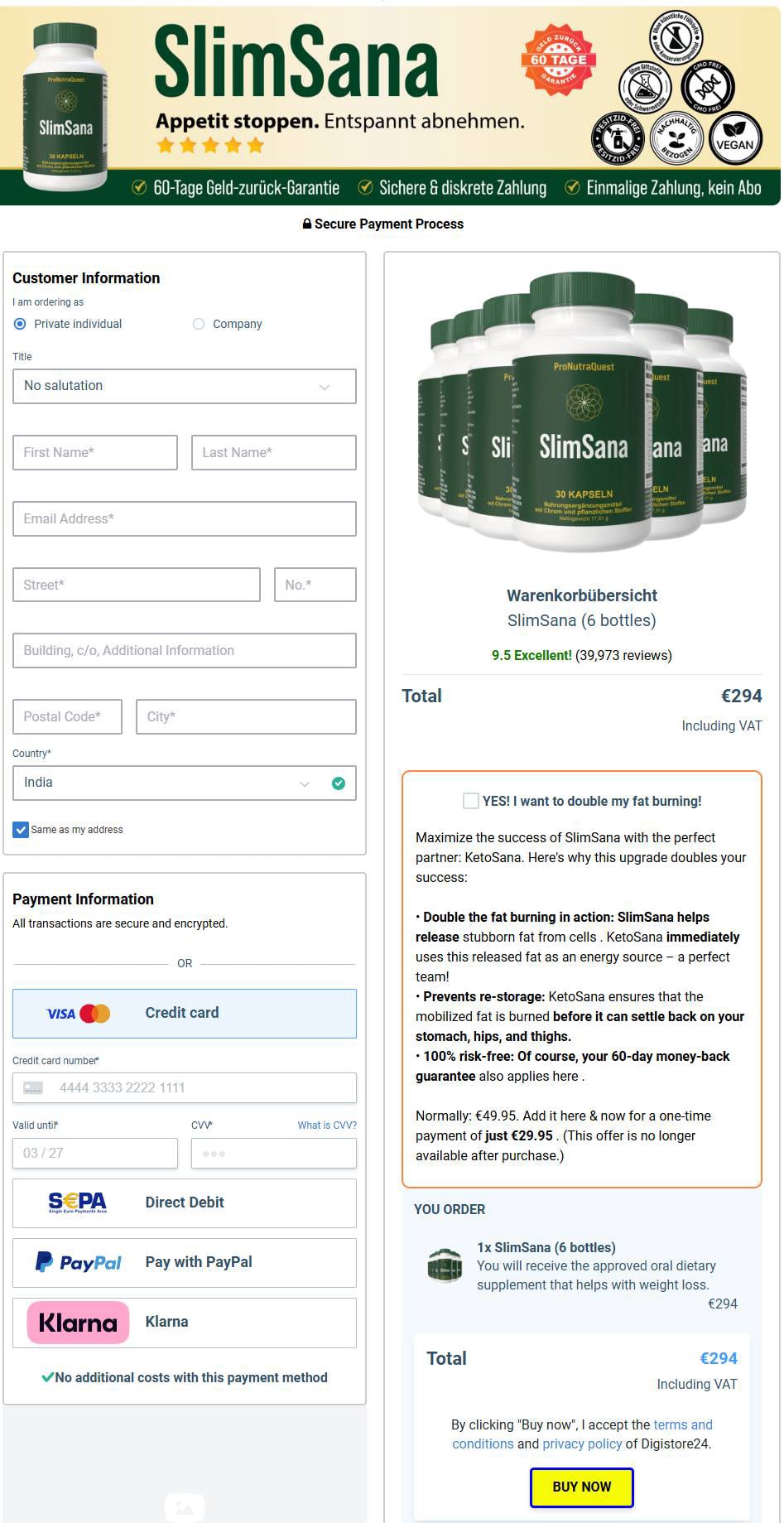 SlimSana Cart Section